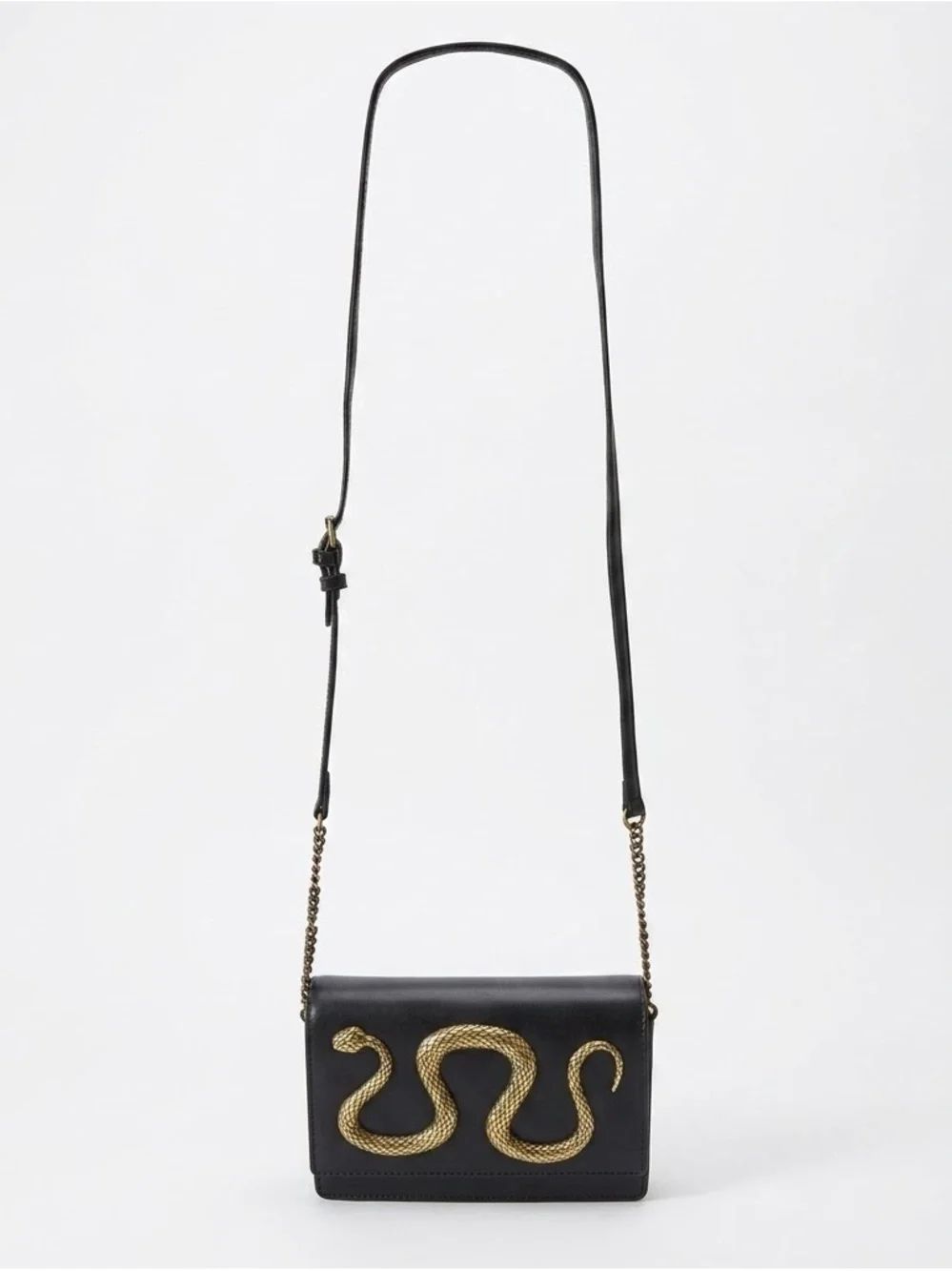 Aldo Serpent Gold Snake Metal Black Faux Leather Purse Chain Crossbody Bag NWOT
